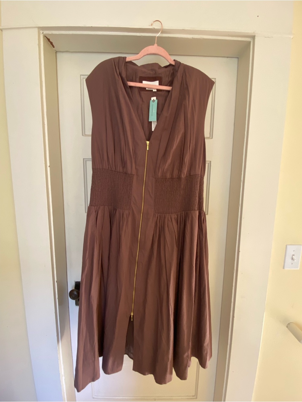 Anthropologie Mauve-Brown Zip-Front Sleeveless Midi Dress- New with Tags